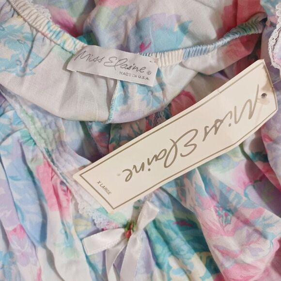 NWT Vtg Miss Elaine Floral Nightgown XL Sleepwear Pastel Pink Blue Cottagecore - Picture 6 of 7